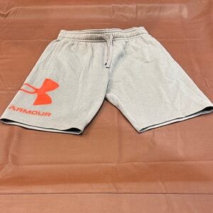 Under Armour Men's Light Gray Athletic Shorts with Orange Logo